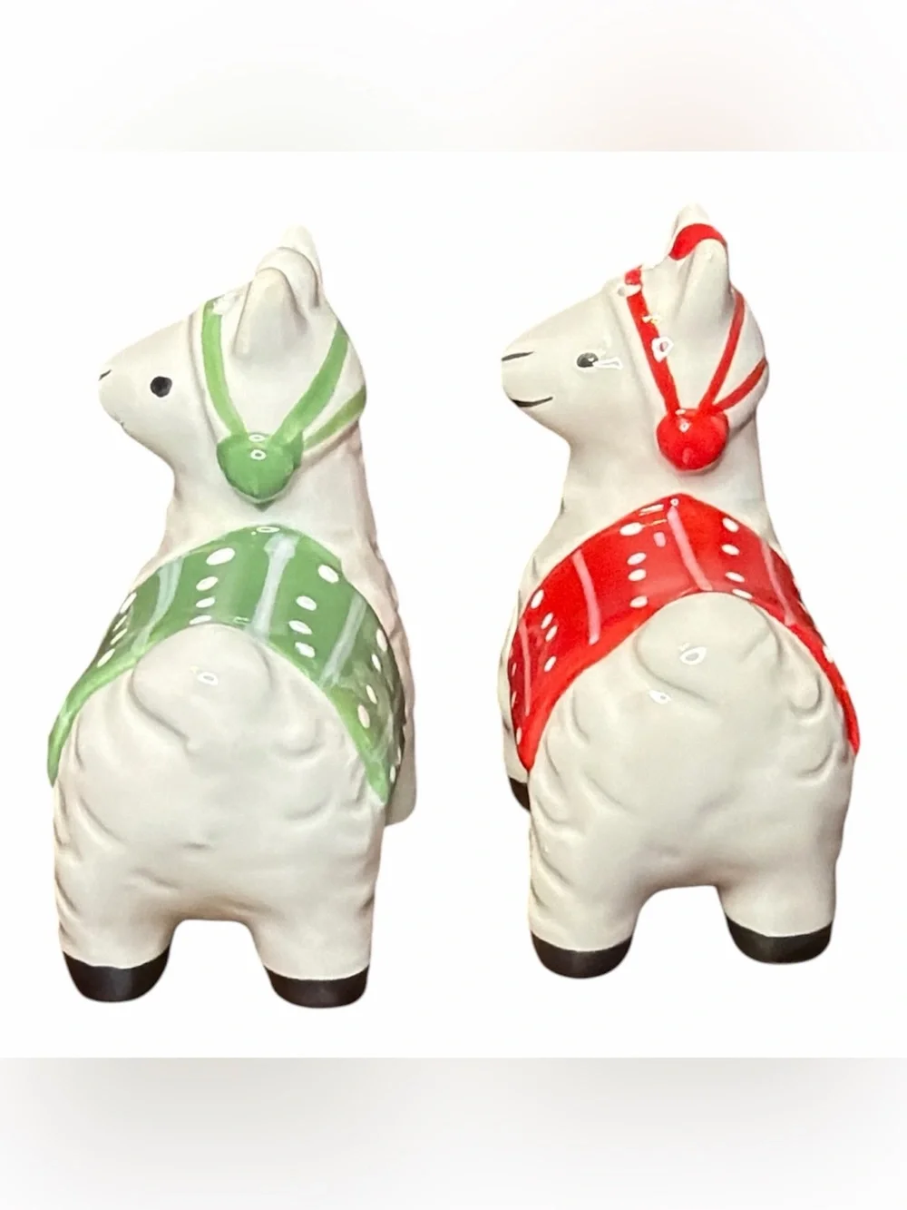 Ceramic Llama Salt & Pepper Shakers - Red and Green